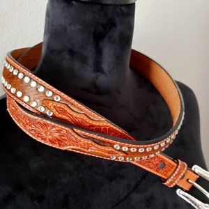 3-D Hair-On Hide Crystal Studded Leather Belt